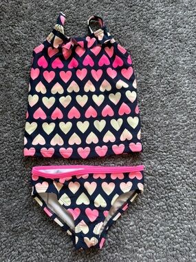 OshKosh B'gosh Pink and Navy Heart Print Tankini Swim Set